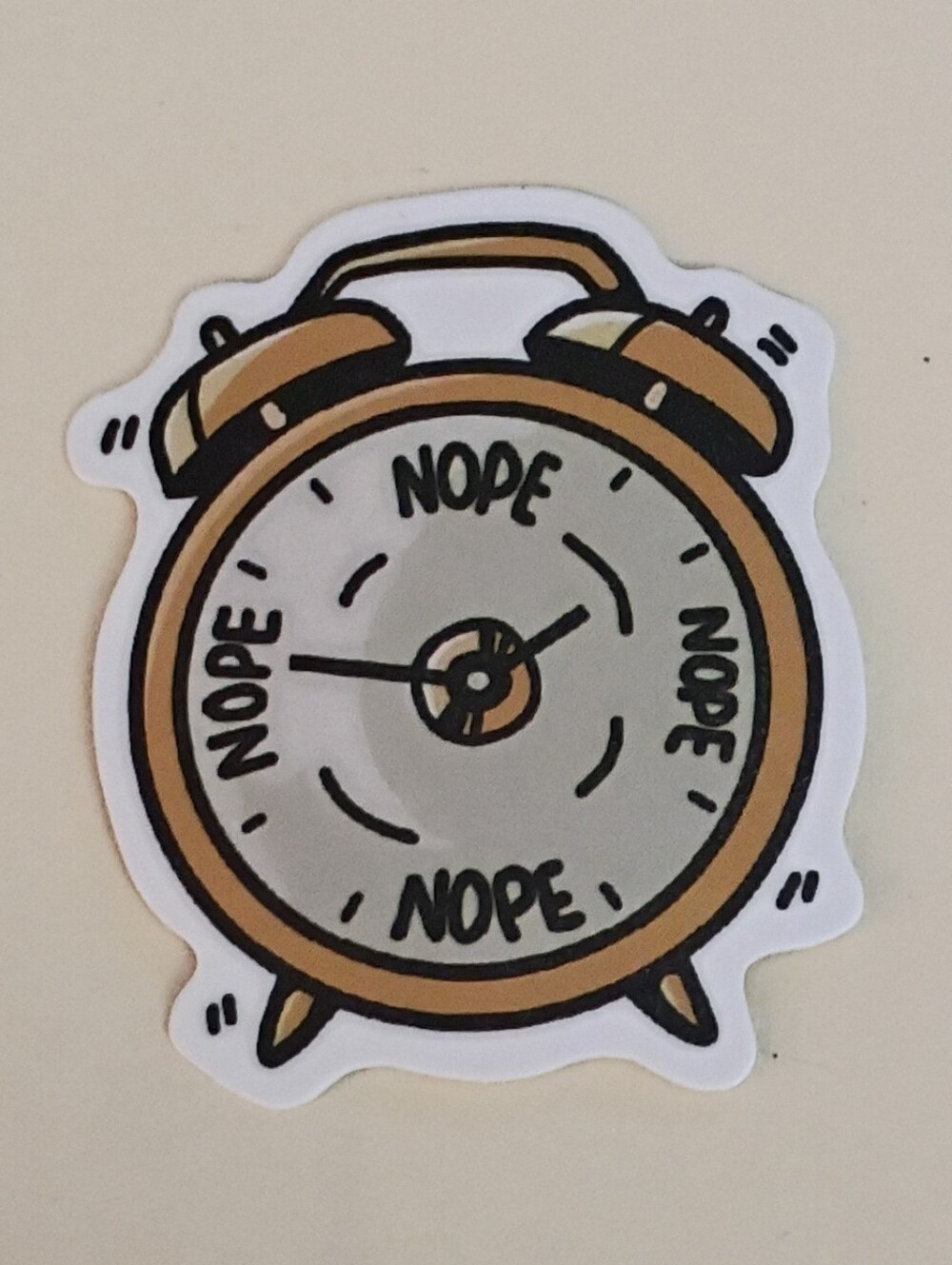 10/$10 Stickers Decal - Gold Dual Bell Alarm Clock All Time Reading "Nope" 2